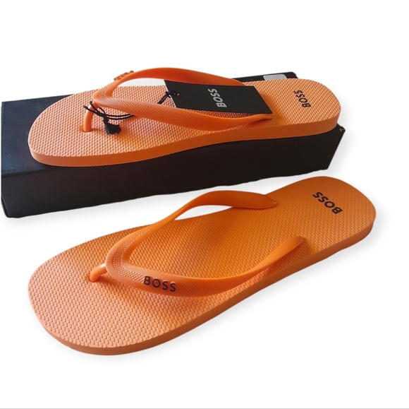 BOSS By Hugo Boss Men's Orange Logo Thong Sandal Size 10/11 - Picture 4 of 9